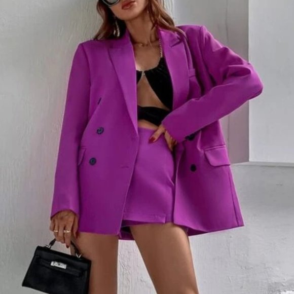 MODA ME COUTURE Jackets & Blazers - Flap Detail Double Breasted Lapel Neck Blazer